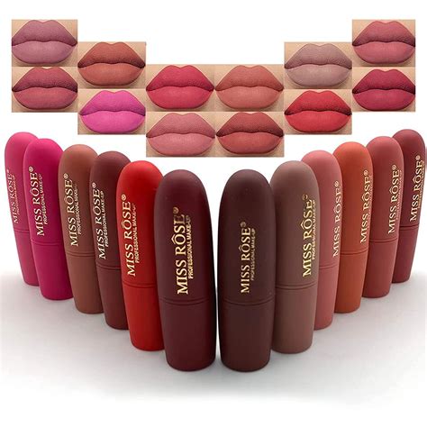 Miss Rose 12pcs Matte Lipstick Sets For Women Fog Surface Velvet Lipstick Long Lasting Wear Lip