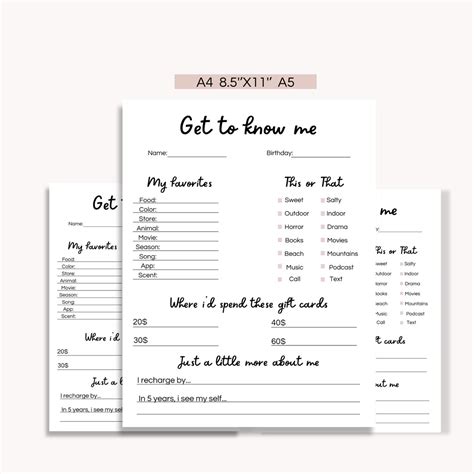 Getting To Know You Printable Employee Favorite Things Survey