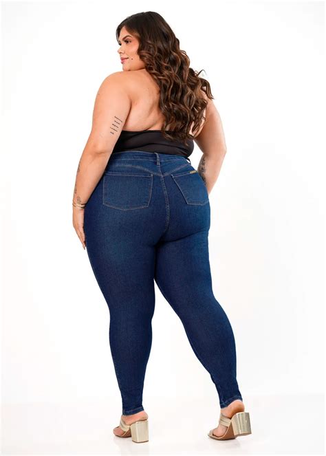 Calca Jeans Plus Size Basica Cintura Alta Modelagem Levanta Bumbum