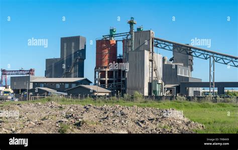 Cement Factory Machinery On A Clear Blue Sunny Day Industry Stock