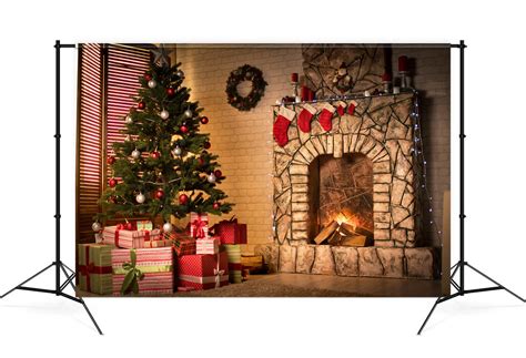 Decorated Christmas Tree Fireplace Backdrop Uk M9 80 Dbackdropcouk