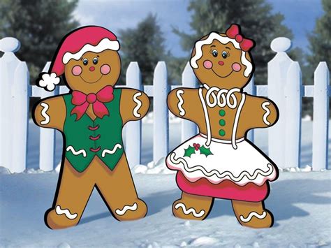 Gingerbread Man And Woman Wood Christmas Decorations Outdoor Christmas