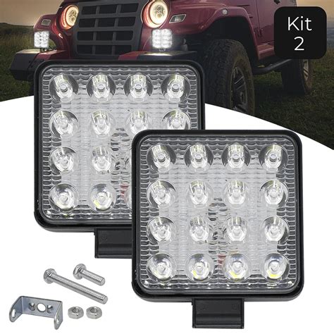 Kit Farol Milha W Leds V V Quadrado Modelo Off Road Branco