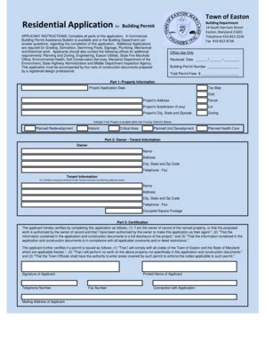 Fillable Online Residential Application For Building Permit Town Of