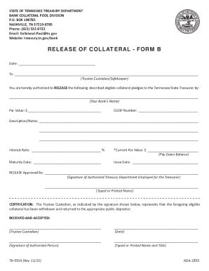 Fillable Online Treasury Tn Release Of Collateral Form B Fax Email