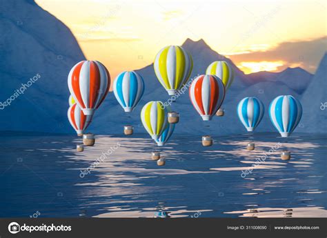 Hot Air Balloon Flying Over The Ocean D Rendering Stock Photo Vinkfan