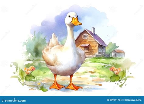 Cute Happy Goose On Farm Stock Illustration Illustration Of Farmyard