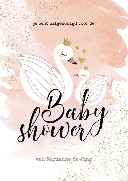 Uitnodiging Babyshower Meisje Zwaan Zwaantjes Kaartje Go