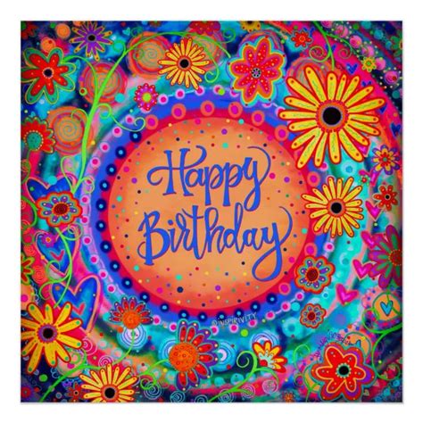 ”happy Birthday” Inspirivity Poster Zazzle Happy Birthday Hearts Happy Birthday Hippie