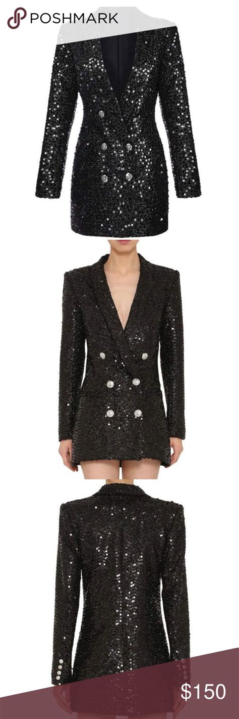 Over Sized Double Breasted Sequin Blazer Dress Blazer Dress Excellent