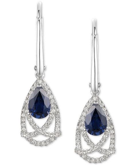 Macys Sapphire 1 Ct Tw And Diamond 14 Ct Tw Drop Earrings In 14k Gold Also In Emerald