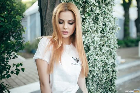 Wallpaper Blonde Portrait T Shirt Women Outdoors Depth Of Field