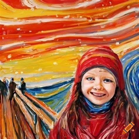 Oil Painting Of A Smiling Girl In A Winter Landscape On Craiyon