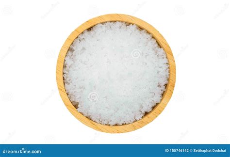 Top View Salt In Wooden Bowl Isolated On White Stock Photo Image Of