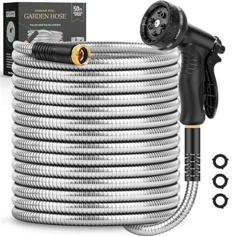 Garden Hose 50 Ft Metal Stainless Steel Water Hose With 10 Function