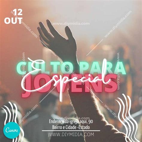 Culto Para Jovens Especial Banner Gospel Editável Canva Premium