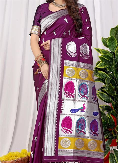 Shop Purple Color Soft Litchi Silk Zari Weaving Work Saree Festive Wear Online At Best Price