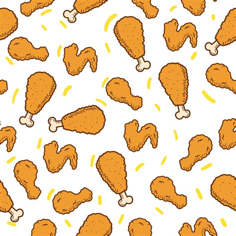 Fried Chicken Seamless Pattern Vector With Colorful Hand Drawn Style