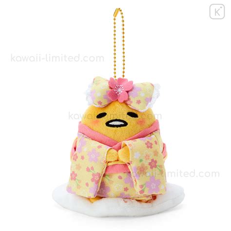 Japan Sanrio Mascot Holder Gudetama Sakura Kimono Yellow Kawaii Limited