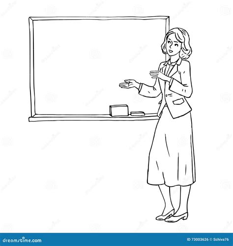 Doodle Sketch Of Teacher Standing In Classroom Near Blackboard On White ...