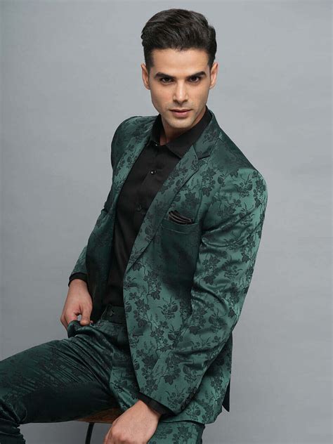 Rentbuy Green Jaquard Floral Full Suit Home Trial Free Delivery