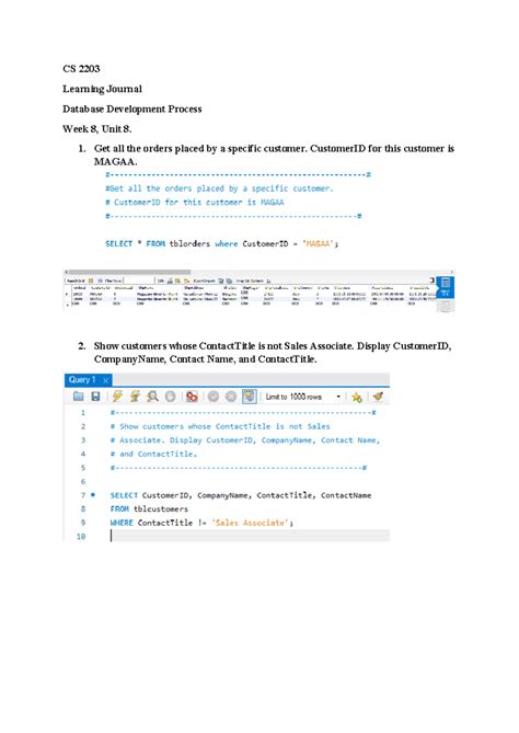 CS 2203 Learning Journal Unit 8 CS 2203 Learning Journal Database