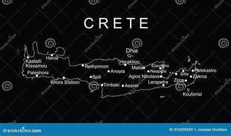 Greece Island Crete Map Vector Line Contour Silhouette Illustration