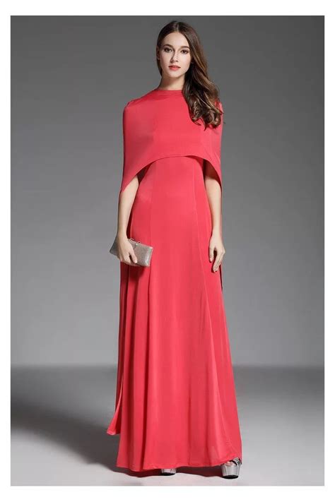 Designer Red Cape Style Long Formal Dress 82 Ck593