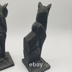 Art Deco Frankart Style Siamese Cat Bookends Vintage Cubist Style Metal