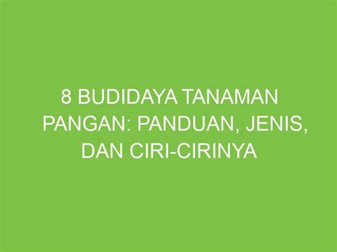 Budidaya Tanaman Pangan Panduan Jenis Dan Ciri Cirinya Aikerja