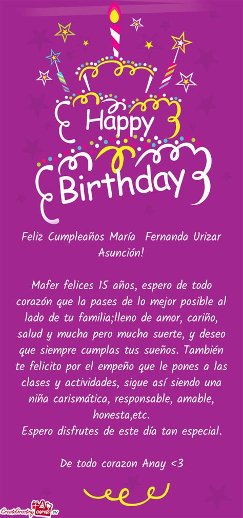 Feliz Cumplea Os Mar A Fernanda Urizar Asunci N Free Cards