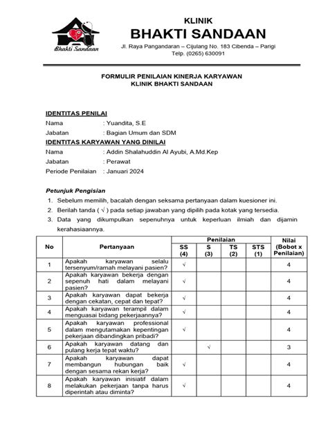 Formulir Penilaian Kinerja Karyawan Pdf