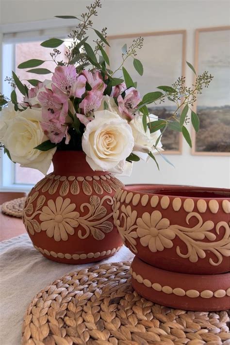 Small Terracotta Round Vase Etsy Curated On Ltk Mexican Home Decor