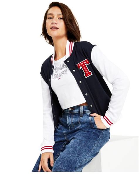 Tommy Hilfiger Cotton French Terry Letterman Jacket In Blue Lyst