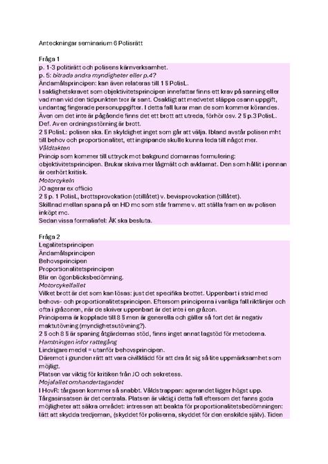Anteckningar till seminarium 6 polisrätt Anteckningar seminarium 6