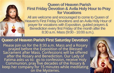 First Friday Devotion & Avila Holy Hour for Vocations - Queen of Heaven ...