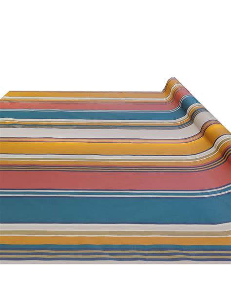 Nappe Toile Enduite Rayures Basques Orange Jaune Bleu Linge De Table