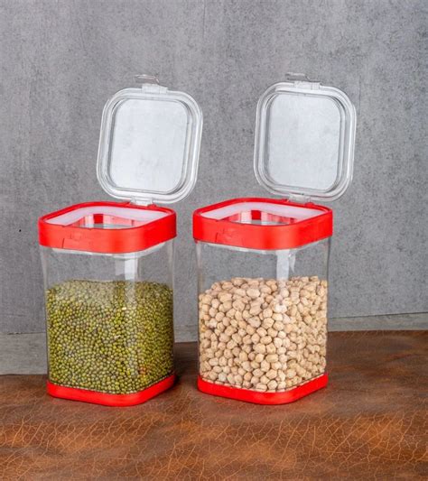 Capacity 1000 Ml Airtight Cereal Container 1100ml Red Color Set Of 4