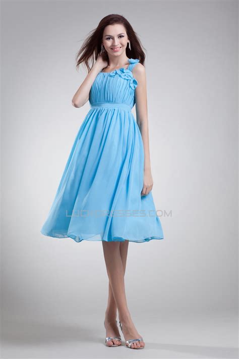 Knee Length Chiffon Short Blue Chiffon Bridesmaid Dresses 02010490