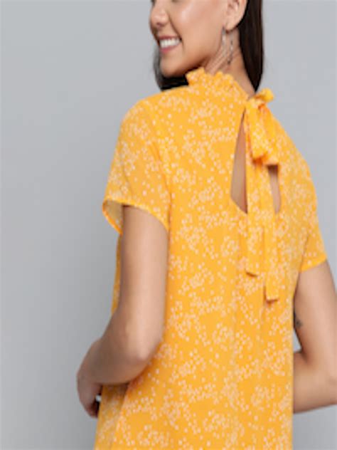 Buy Mast And Harbour Women Mustard Yellow And White Printed Styled Back Top