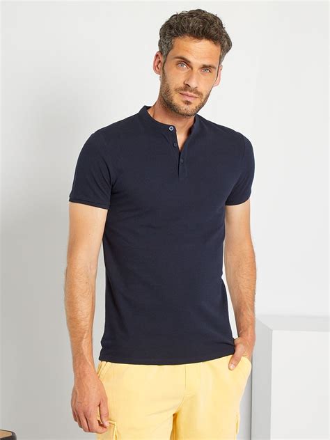 Polo Col Mao En Piqu De Coton Bleu Marine Kiabi