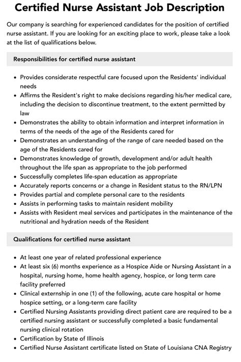 Certified Nurse Assistant Job Description Velvet Jobs