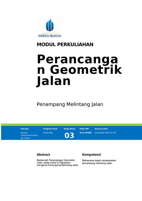 Modul Perancangan Geometrik Jalan TM3 1 MODUL PERKULIAHAN Perancanga