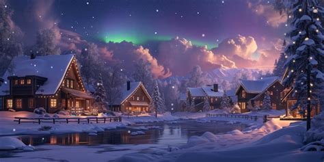 Premium Photo Winter Cabins Under Magical Northern Lights Resplendent