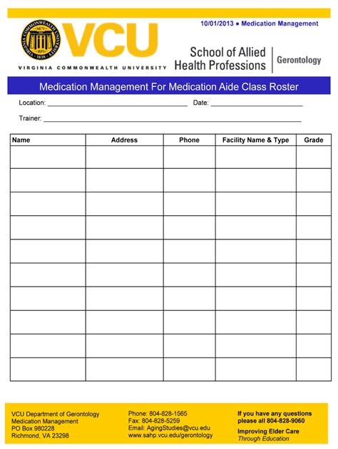 Fillable Online Sahp Vcu Medication Management For Medication Aide