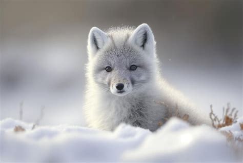 Cachorro De Zorro Rtico Vulpes Lagopus En H Bitat De Nieve Ai