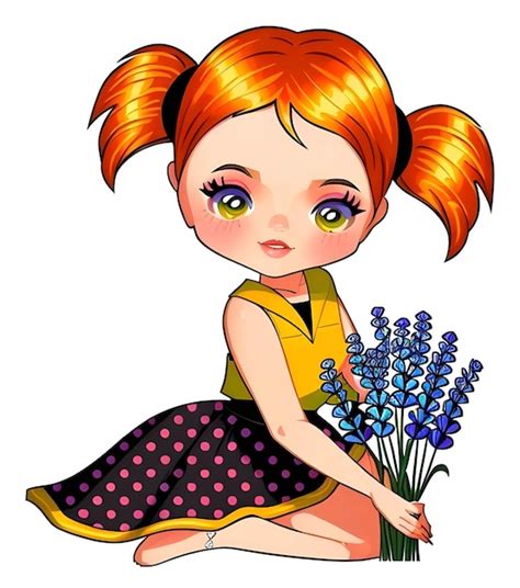 Premium Vector Beautiful Cute Girl Holding Bouquet Of Lavender Vector