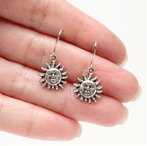 Sun Earrings Silver Dangly Earrings 90s Style Sun Jewelry Etsy