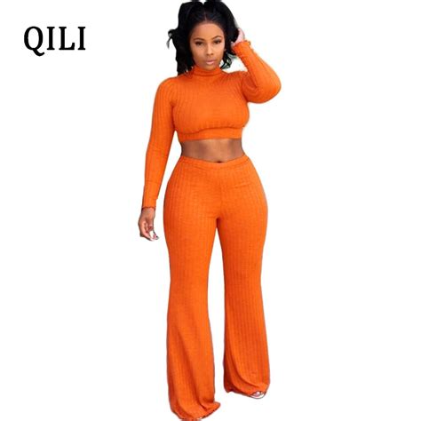 Qili Pit Striped Two Piece Set Jumpsuits Women Long Sleeve Wide Leg