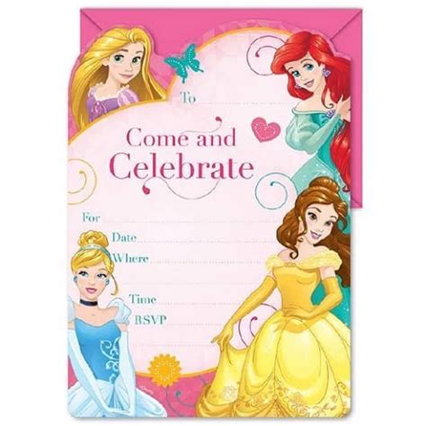 Disney Princess Party Invitations With Envelopes 16pk - Party Owls